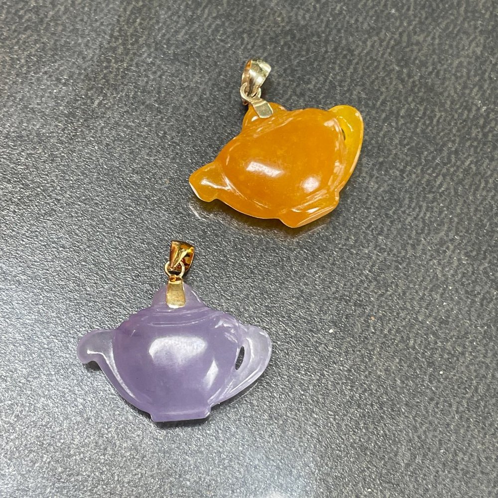 14k Gold Jade Teapot Kettle 3D Charm Pendant Vintage